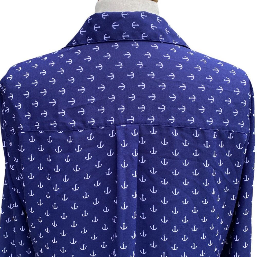 Express The Portofino Shirt Blue Nautical Anchor Print Roll Tab Coastal Preppy-L - Picture 10 of 15